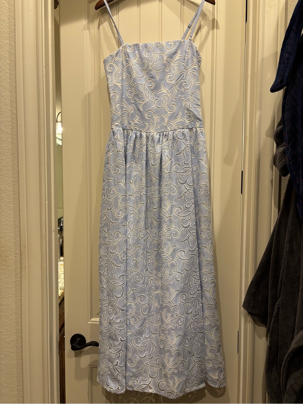 Light Blue Lace Maxi Dress with Spaghetti Straps, Size Medium, like new